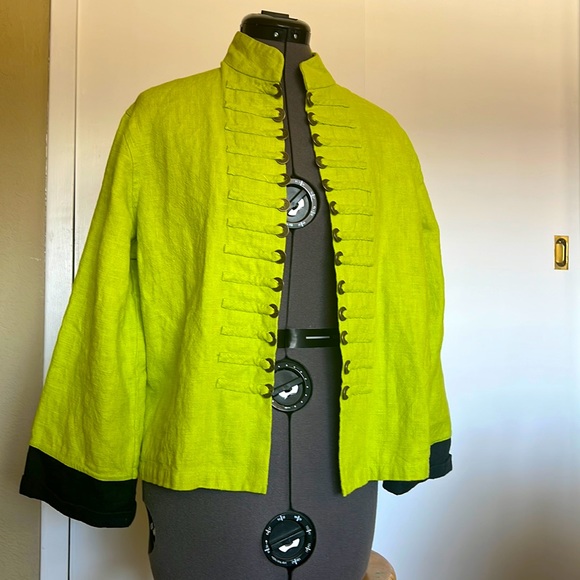 SOLD on a bundle 😊 Peacock Ways Gray Coin Trim Open Mandarin Collar Jacket - Picture 2 of 7